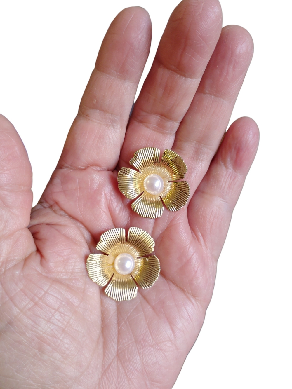 🆕 Gold Floral Bridal Pearl Pierced Earrings
